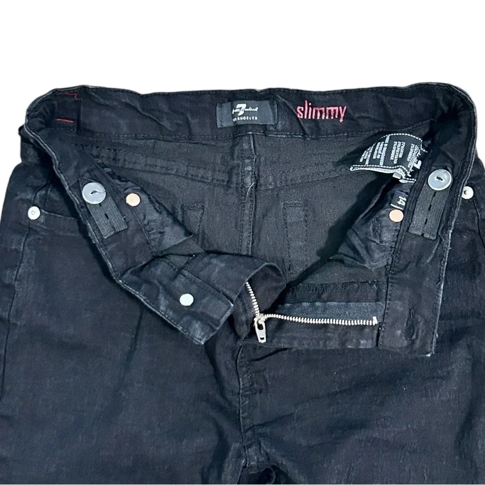 7 For All Man Kind Girls Jeans‎ Size 14 Slimmy Black Denim Adjustable Waist